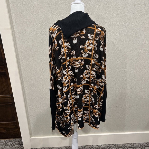 Joseph A Womens Sweater‎ Small Oversized Poncho Long Sleeve Black Gold Zippers - Picture 6 of 8